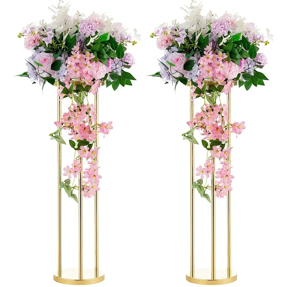 

12pcTall Centerpieces Wedding Gold Vase Cylinder Pedestal Stands Display for Tables Metal High Vases Column Geometric Flower Sta