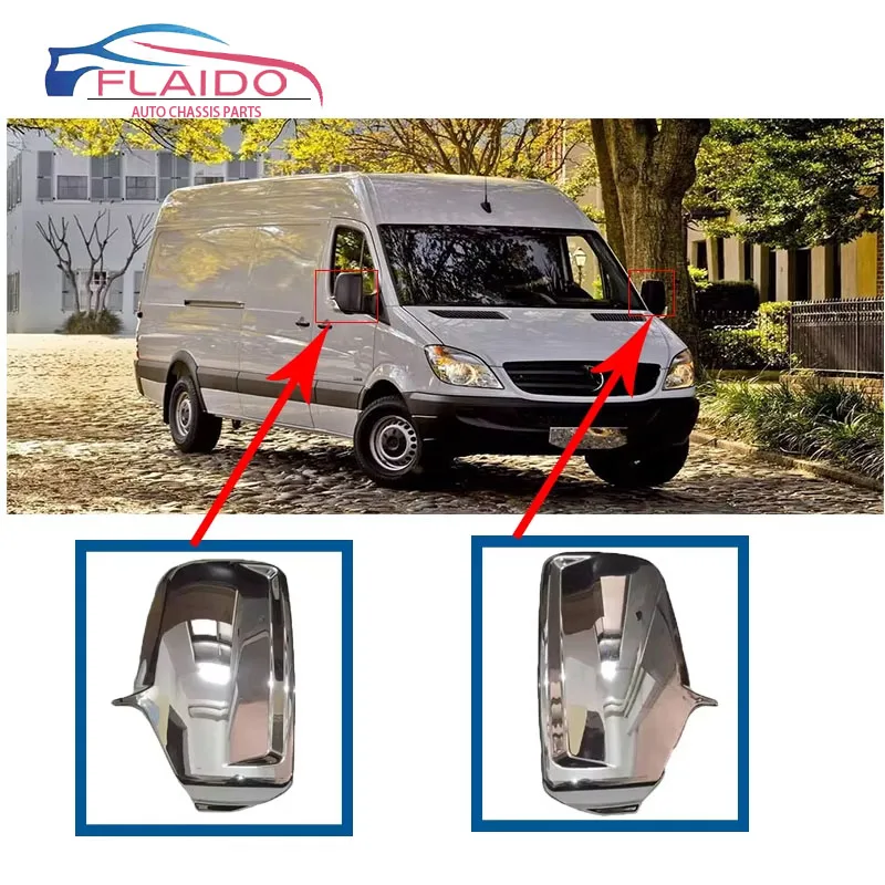 FLAIDO - Pair Car Door Wing Mirror Cover Chrome for Mercedes Sprinter / VW Crafter 2006 - 2017 Stick On