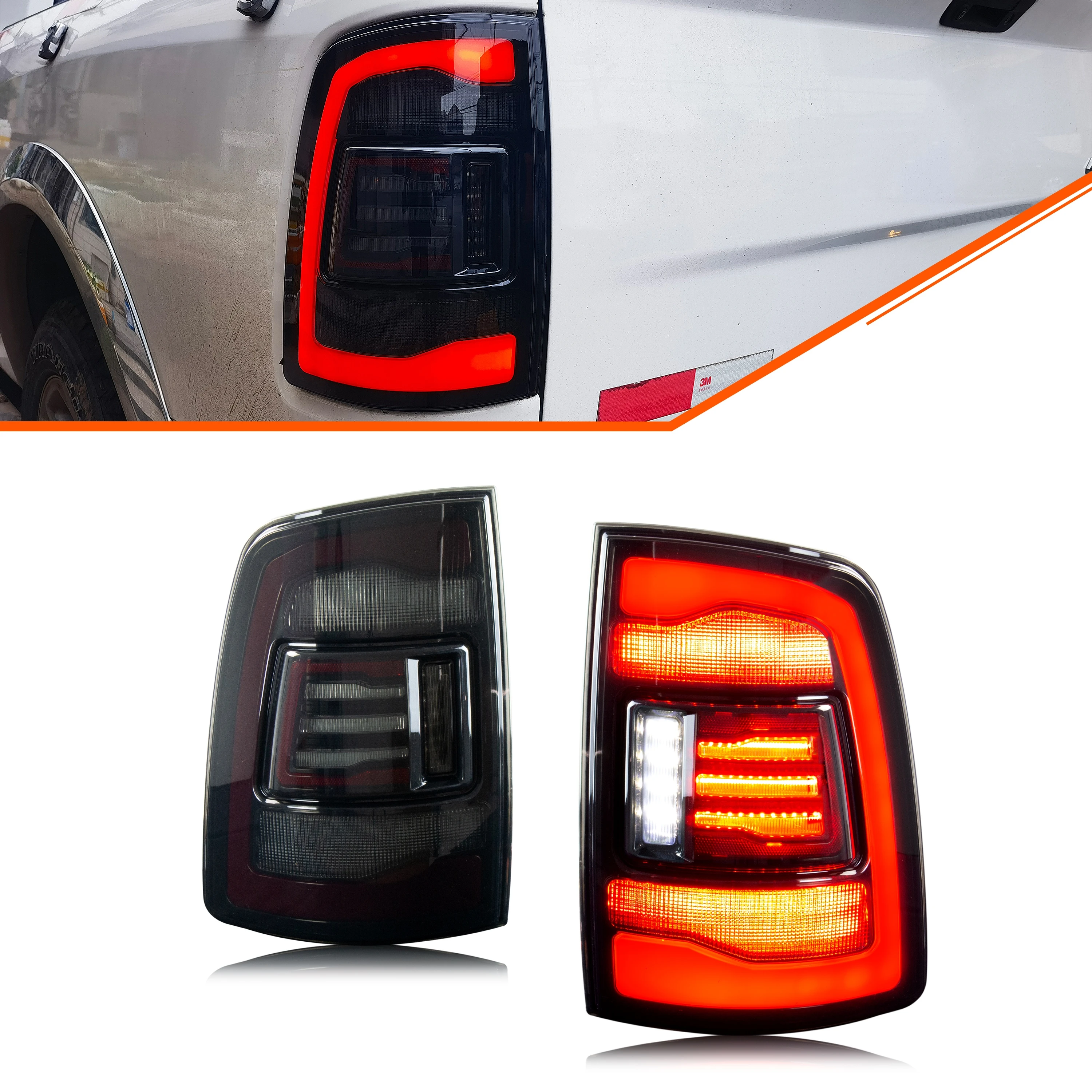 

LED Tail Lights for Dodge Ram 1500 2500 3500 2008-2018 4th Gen Dynamic Animation Sequential Turn Signal Rear Lamps Assembly