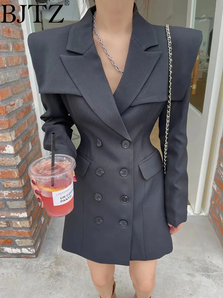 

BJTZ Office Lady Fashion Blazer Dress For Women's Clothing Designer Temperament Double Breasted Female Dresses 2024 New Trend