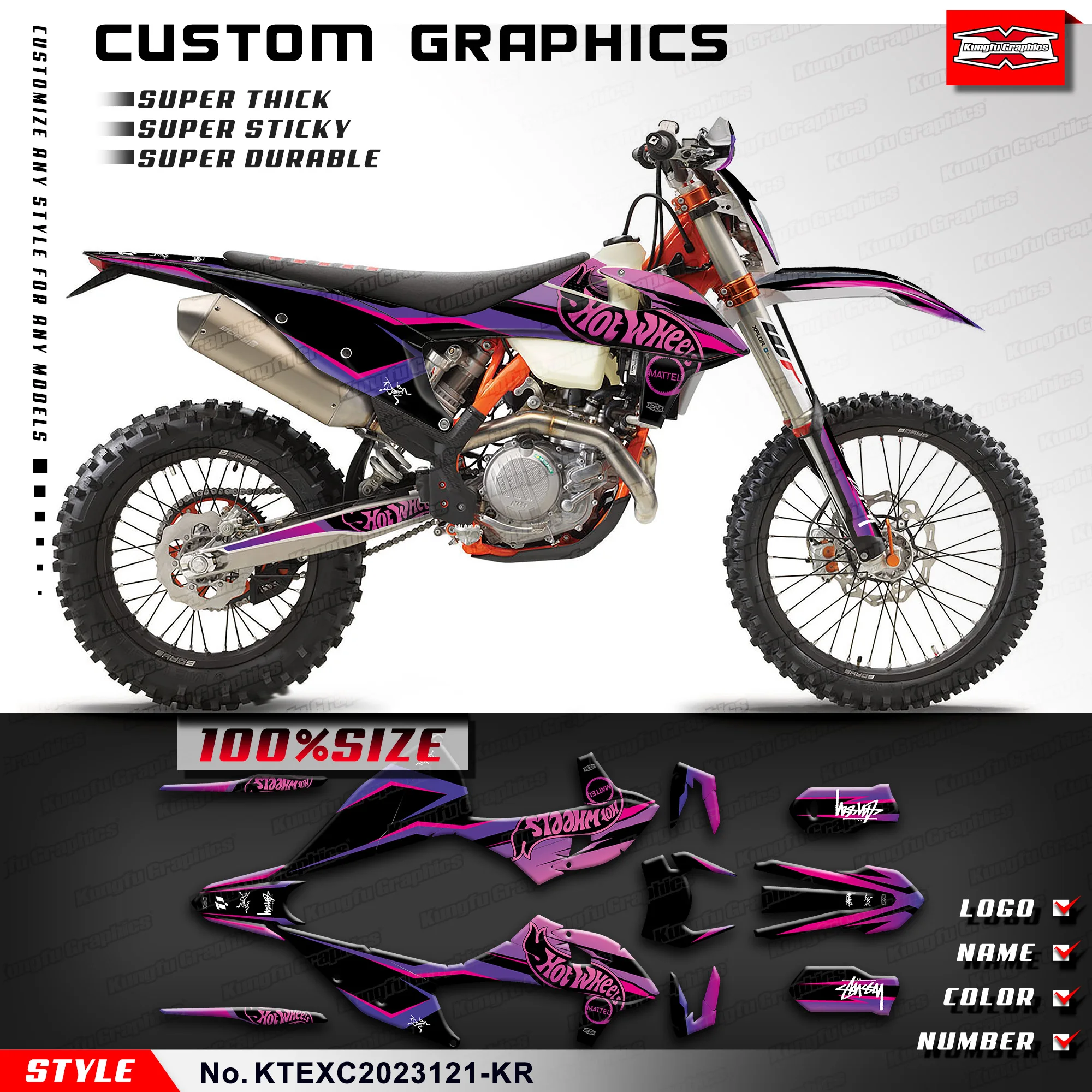 KUNGFU GRAPHICS Stickers Set Wrap Design for KTM EXC EXC-F XCW XCF-W 150 250 300 350 450 500 2020-2023, KTEXC2023121-KR