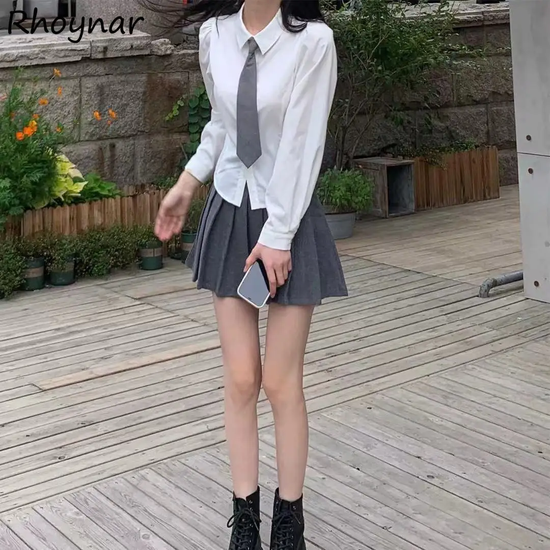 Y2k Shirts Women Bandage Sweet Slim Clean Fit Simple Japan Style JK Students Tops Chic Popular Long Sleeve Ins Preppy Style