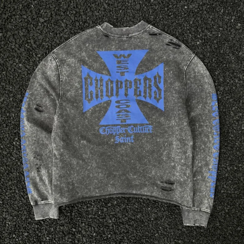 

Мужская и женская винтажная стираная футболка в стиле хип-хоп West Coast Choppers с длинным рукавом, хлопковая футболка большого размера для мужчин