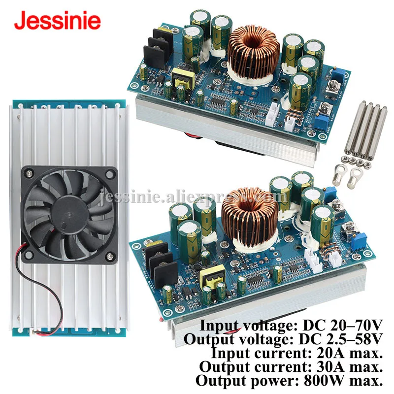 module-abaisseur-dc-dc-haute-puissance-800w-30a-tension-courant-constant-reglable-de-20v-70v-a-25v-58v-carte-d'alimentation-abaisseuse