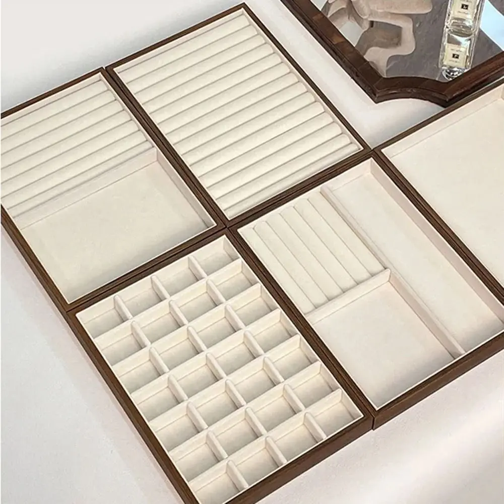 Multi-Compartment Wooden Jewelry Display Tray Solid Wood Flat Bottom High-end Necklace Organizer Large Capacity Multi-purpose
