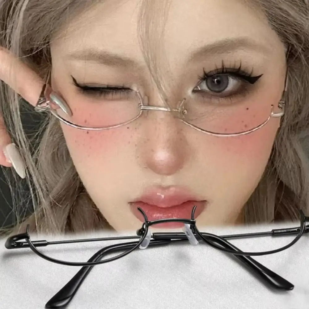 Kacamata Setengah Bingkai Y2K Tanpa Lensa Baru Kacamata Fashion Harajuku Chic Logam Kacamata Palsu Fotografi Vintage Anak Perempuan