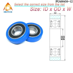 1pcs 50mm Diameter PU Plastic Coated Roller 20x50x12 PU600450-12 Polyurethane 20*50*12 Rubber Covered Guide Bearing Pulley Wheel