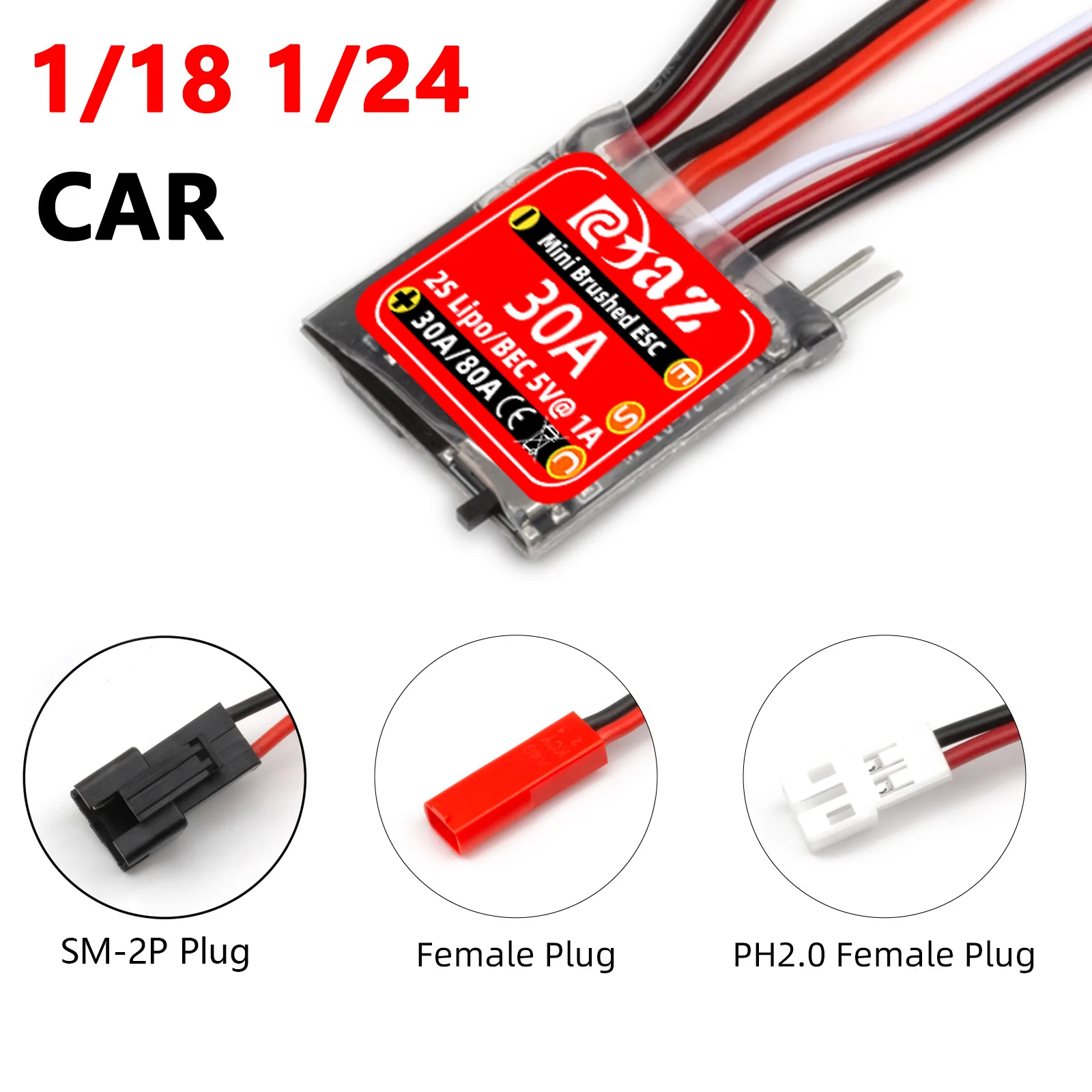 RC 30A Micro Brushed ESC Electronic Speed Controller For 1/18 1/24 1/28 RC Car Mini Z Drift Car Boat SM-2P / JST / PH2.0 Plugs