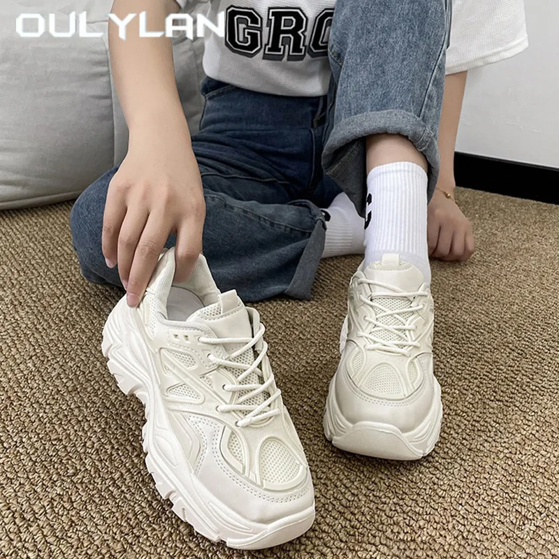 

Oulylan Women Fashion Durable Sport Shoes Female Summer Casual Soft Chunky Sneakers Mesh Breathable Leather Platform Footwear