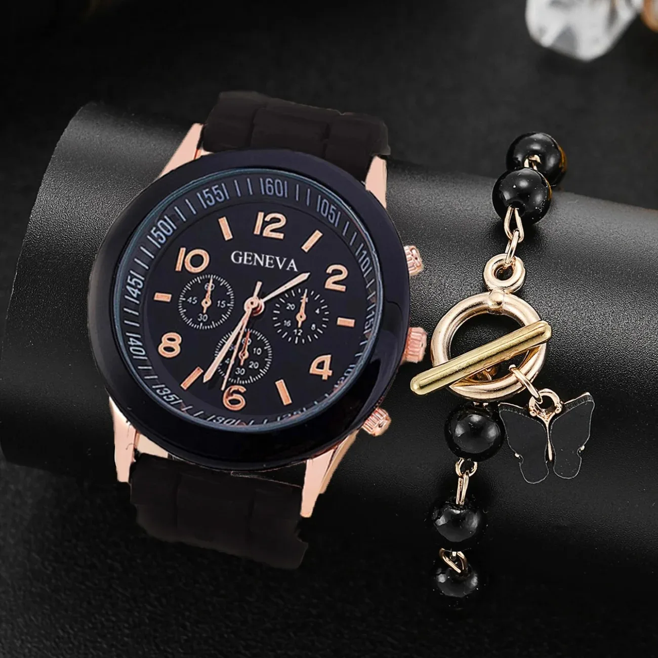 

2pcs-Couple's Watch Fashion Quartz Watch Casual Silicone Strap Watch Bracelet Set