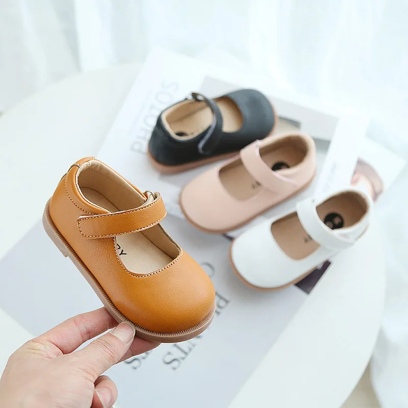 Kids Shoes for Girl Autumn Bow Princess Leather Shoes Solid Color Little Girl Shoes Flat Heels Toddler Sneakers SMG211