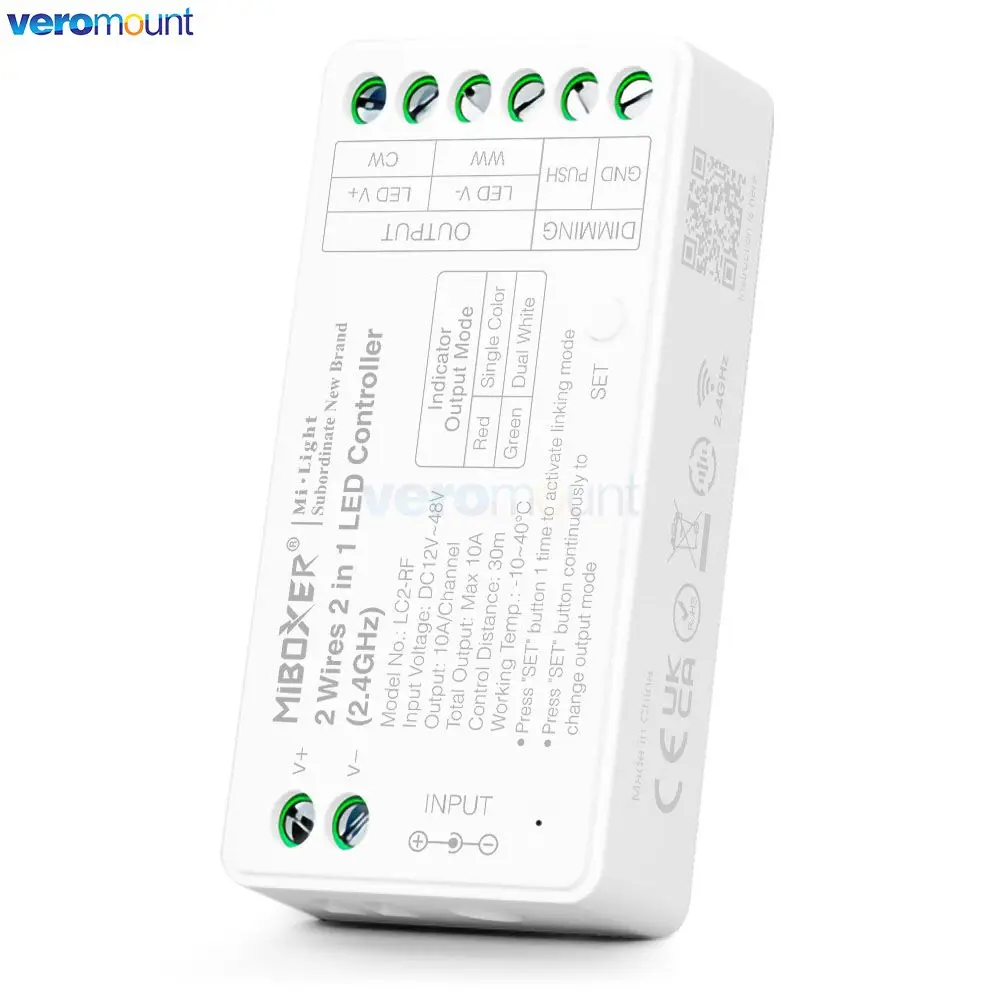 Miboxer LC2-RF DC12-24V 2.4G Single Color Dual White 2 in 1 Dimmer for 2 Wires CCT LED Strips Light Color Temperature Controller