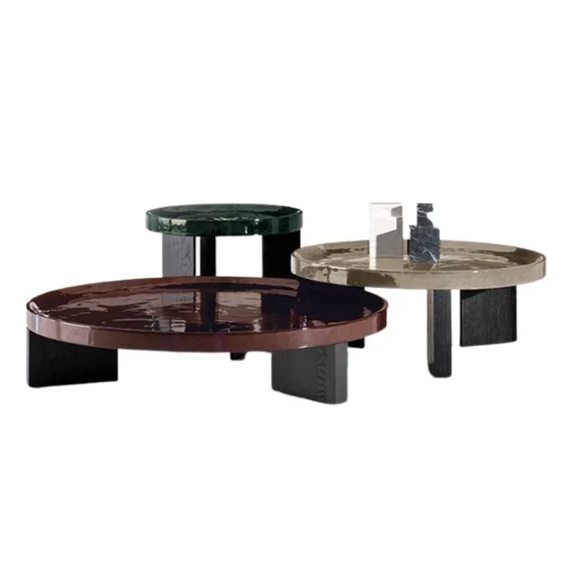 Room Solid Wood Tea Table Designer Sample Room Solid Color Highlight Paint Height round Tea Table Combination