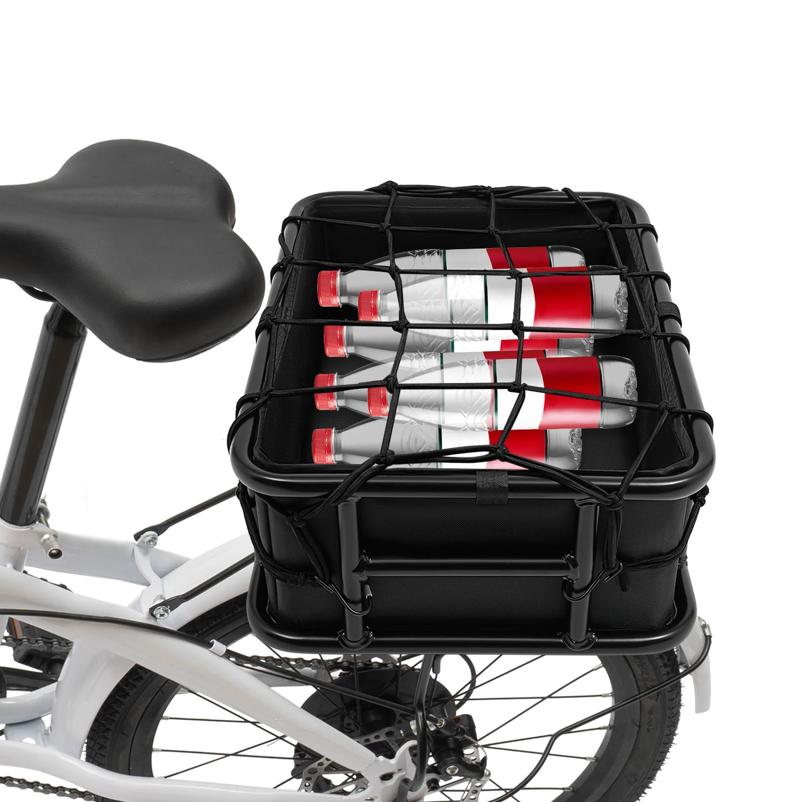 Cestino Posteriore per E-Bike con Rete e Fodera Spessa - 45.6×32×15cm Grande Capacità, Carico Massimo 70kg per Pendolarismo Quotidiano