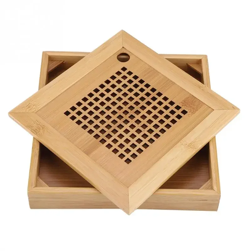 Mini Square Bamboo Tea tray Drainage Water storage Kung Fu Tea set room Board table Chinese tea cup ceremony tools