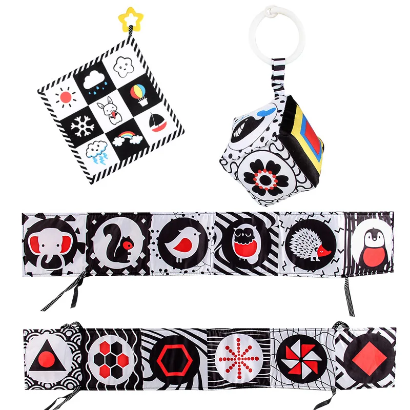Newborn Crib Book Toys Sensory Cloth Book Square Towel Baby Soft Teether Stroller Hanging Ornament Toy Educational Montessori view 6
