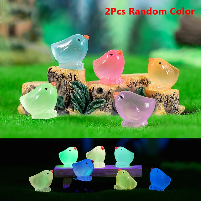 2Pcs Luminous Color Chick Ornament Mini Cartoon Animal Doll Micro Landscape Decoration Dollhouse Miniature Toy