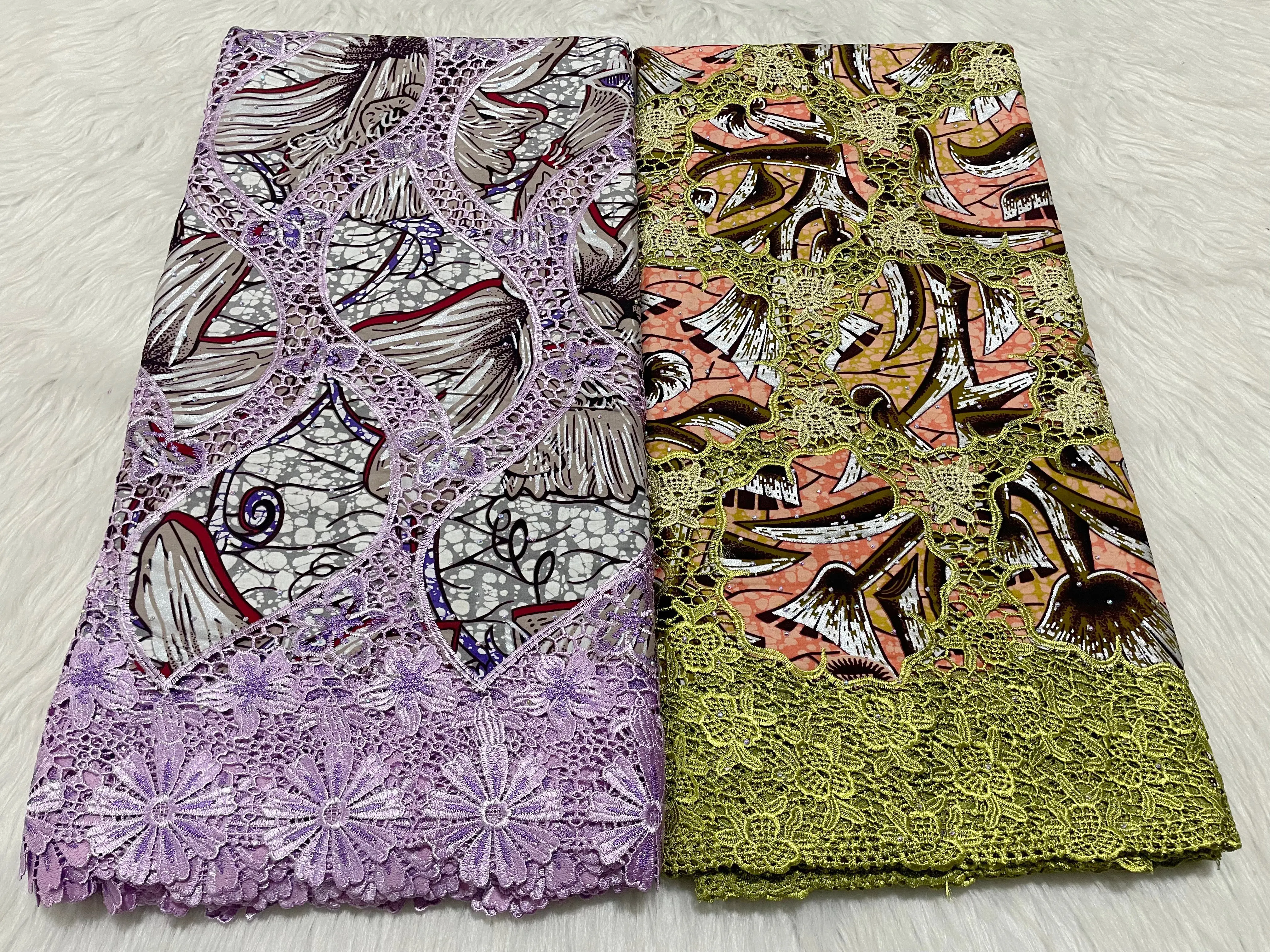 5 yardas de tela africana nueva con brillantina, estampado de Ankara dorado, pedrería y cera, para vestidos de mujeres nigerianas.