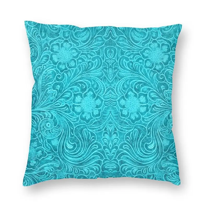 

Turquoise Leather Texture Look Cushion Cover Sofa Home Decorative Embossed Floral Pattern Square Throw Pillow Case