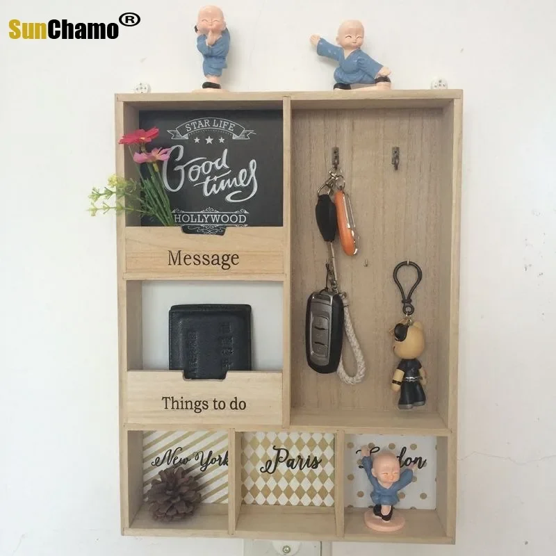 

Vintage Home Key Storage Box Door Hanging Wall Entrance Porch Home Decorations Wall Art Hook Grocery Racks Key Box Decoration