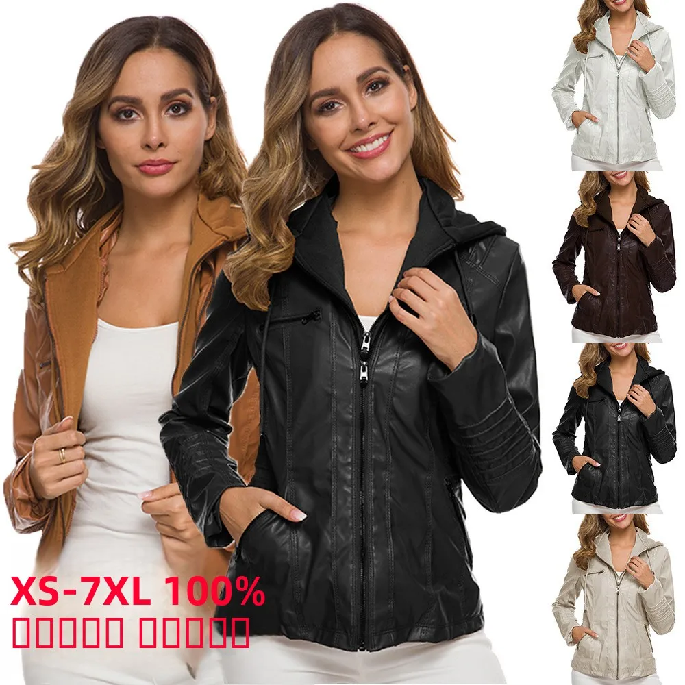 Modny płaszcz skórzany z zamkiem błyskawicznym, jednolity kolor, duży rozmiar, styl uliczny, odzież wierzchnia damska, marka Wi, wyprodukowano w Chinach.