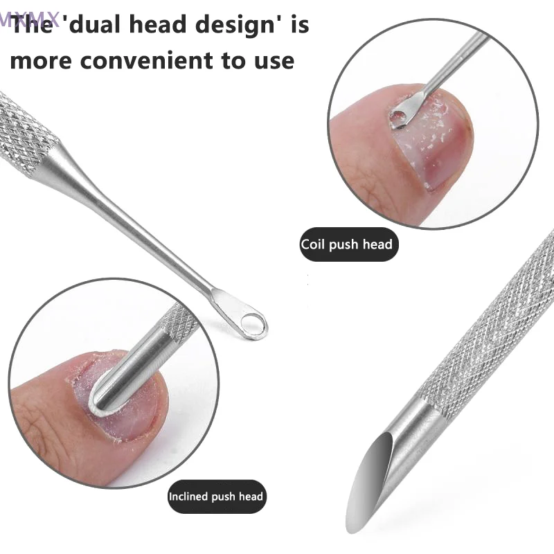 Double-Headed Stainless Steel Cuticle Remover Nail Pusher Exfoliating Prep Tool Clean Dead Skin Circle Bevel Shovel Manicure Pen