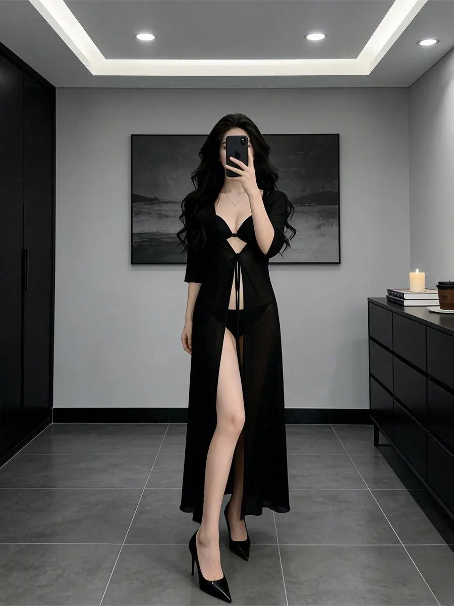 

Женский тонкий прозрачный шифоновый кардиган Pure Desire Bla Long Svel, сексуальный домашний топ, маленький размер