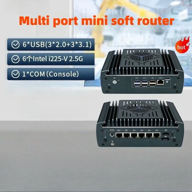 Multi Port Mini PC Industrial Computer Host Firewall Appliance I5-1235U 6*2.5G I226-V Lan 2*DDR4 RAM HDMI2.1 DP1.4A Soft Router