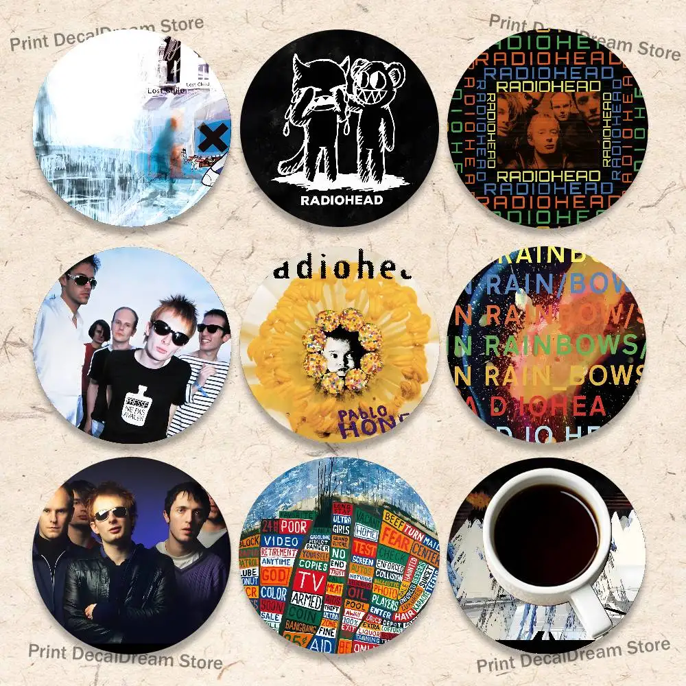 R-Radiohead OK Computer The Bends Round Coaster Non-slip table mat Insulated Coasters Kitchen Dining Room Tabletop Decor