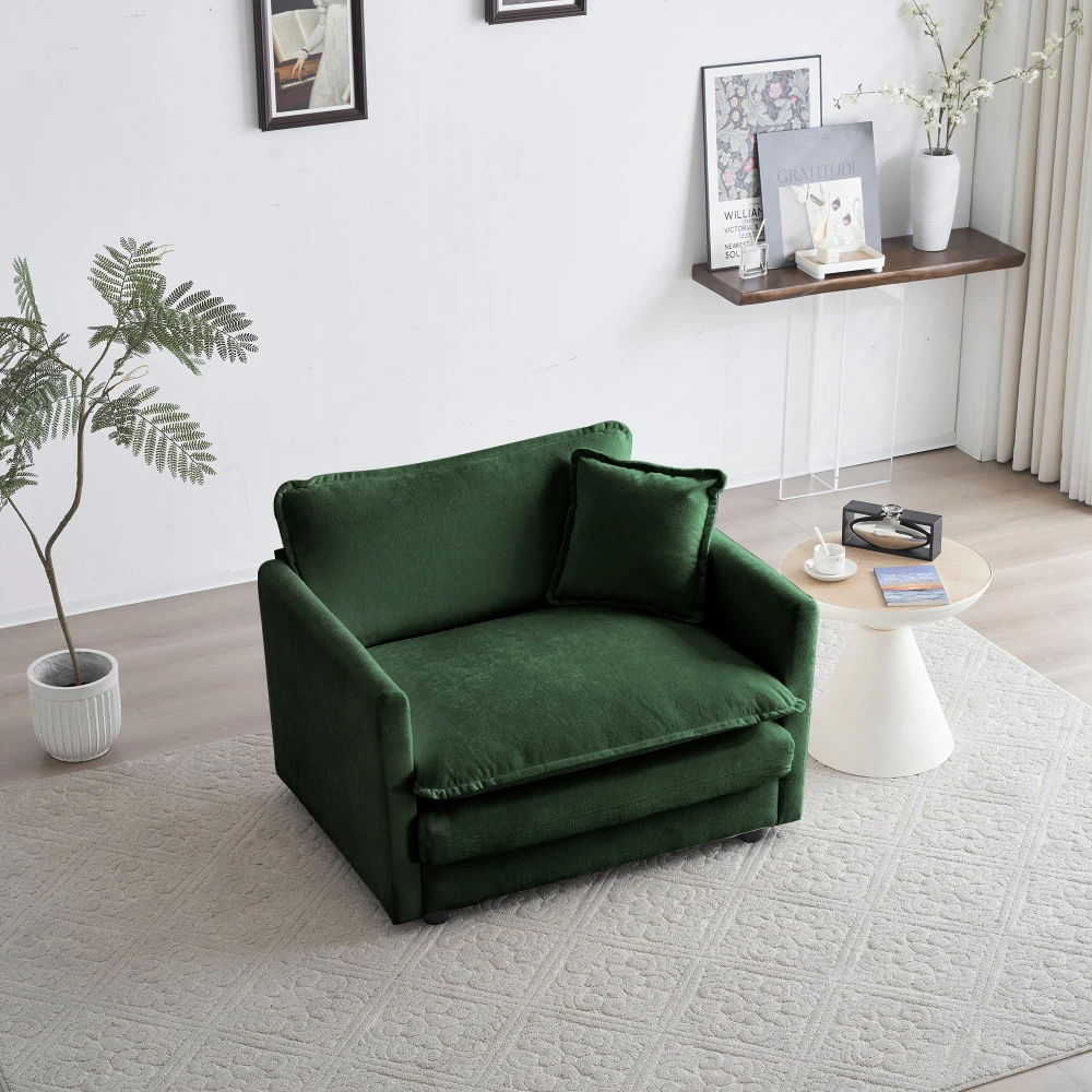 

Comfy Deep Single Seat Sofa Upholstered Reading Armchair Living Room Chair Green Chenille Fabric , 1 Toss Pillow