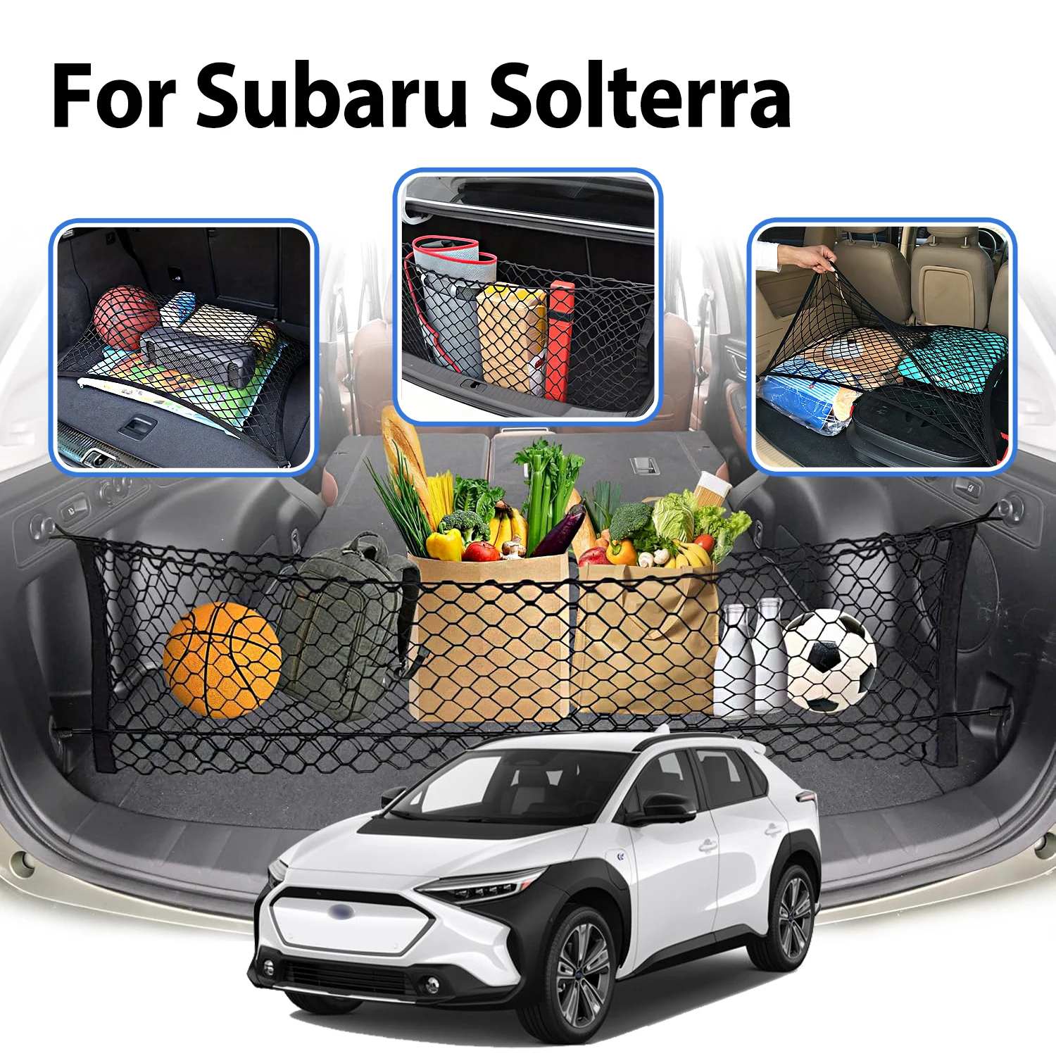 Car Cargo Net Stretchable,Car Gadgets, Adjustable Elastic Trunk Storage Net with Hook for Subaru Solterra