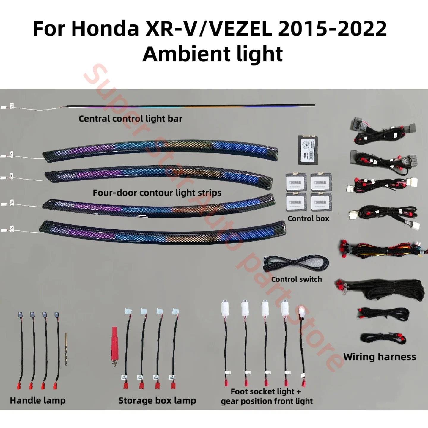 

Для Honda VEZEL XR-V 2015-2022 светодиодная атмосферная лампа, модернизация внутреннего освещения автомобиля, автомобильные аксессуары, декоративные полосы из углеродного волокна