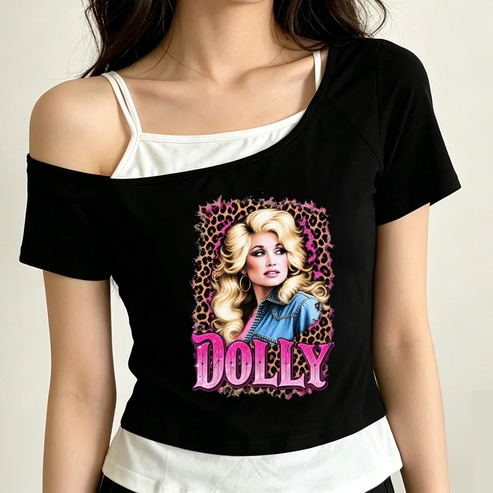 Dolly Parton cropped top women graphic clearance sales goth japanese funny tshirt anime scene  meme