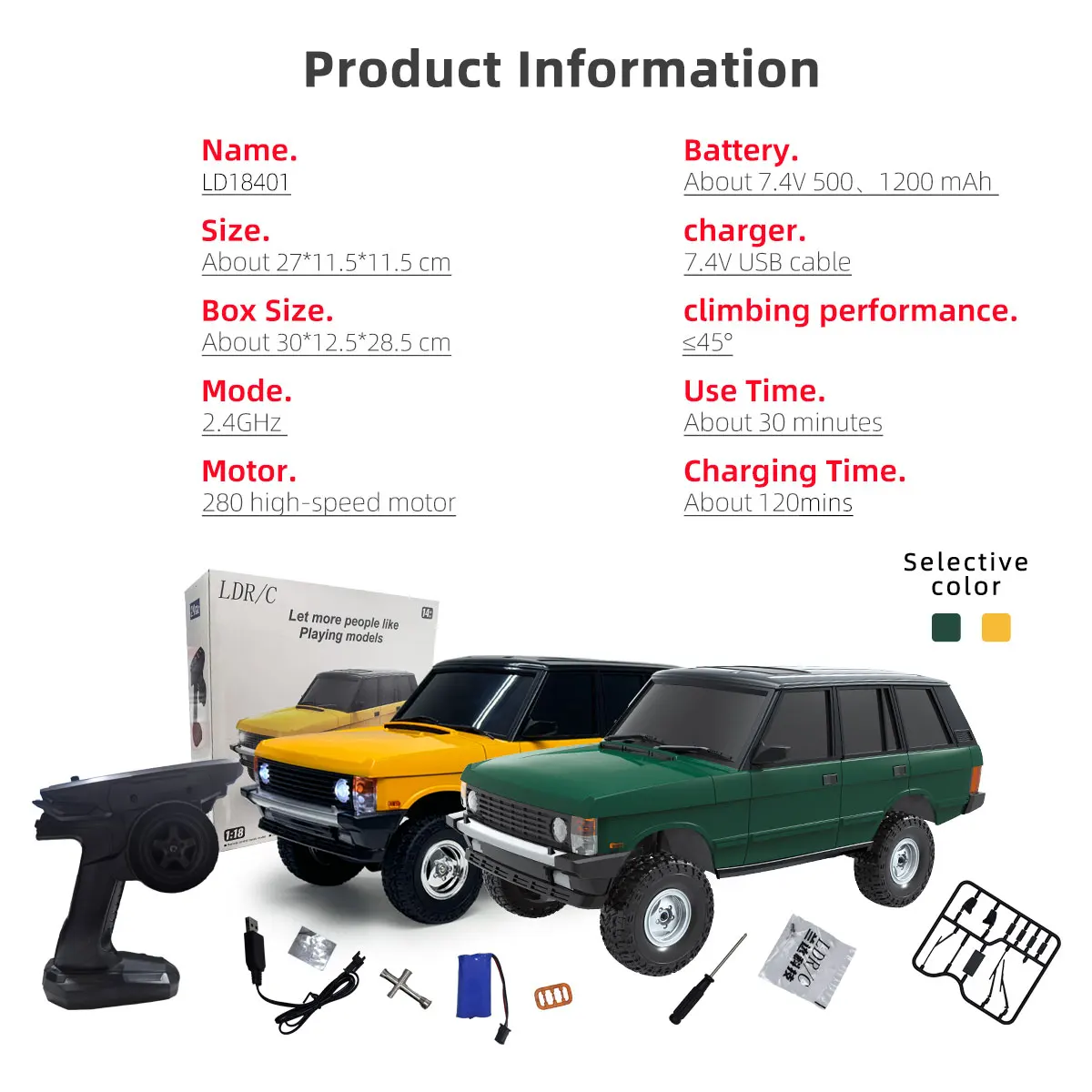 LD18401 1:18 RC 자동차 LDR/C 4×4 4WD 오프로드 원격 제어 차량 모델 RC 클라이밍 카 어린이 장난감 크리스마스 선물