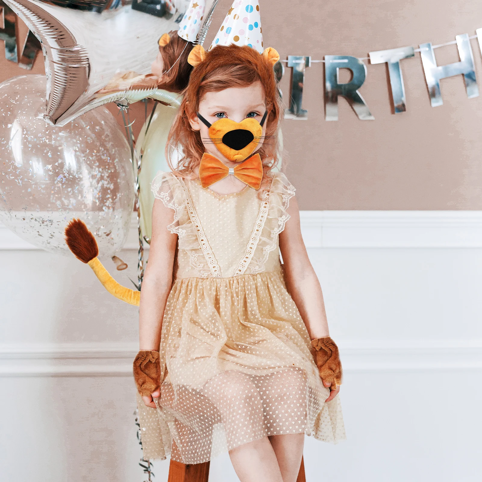 

1 set 1 Set Lion Costume Set Jungle Animal Outfit Paws Gloves Tail Bowknot Halloween Cosplay Photo Booth Props Animal Party