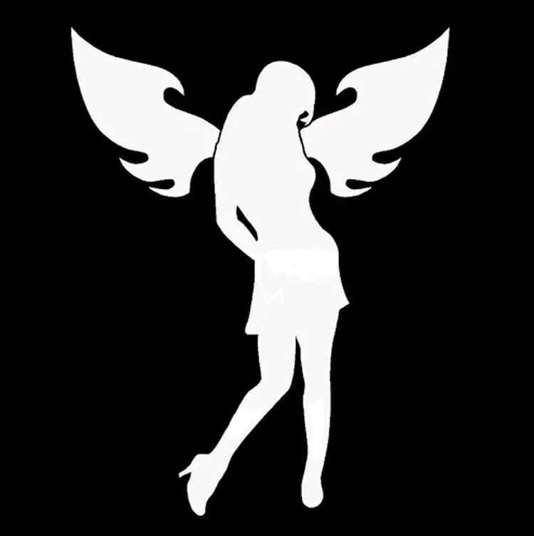 Sexy Girl Angel Wings Car Sticker Fashion Car Window Decoration Personality PVC Waterproof Decal Black/White, 18cm*14cm