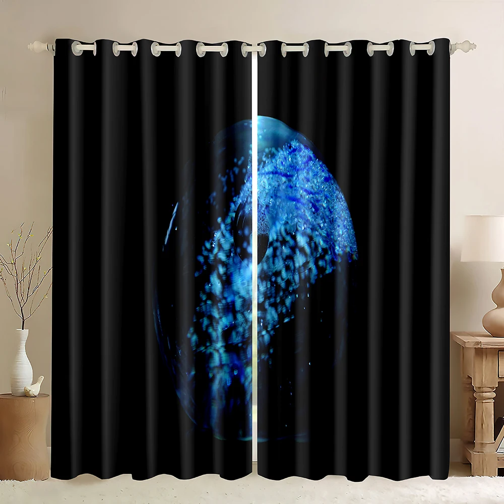 Glass ball Window Curtains,Snow Mountain Reflection Abstract Natural Scenery Beach Landscape 3D Print Window Blackout Curtains