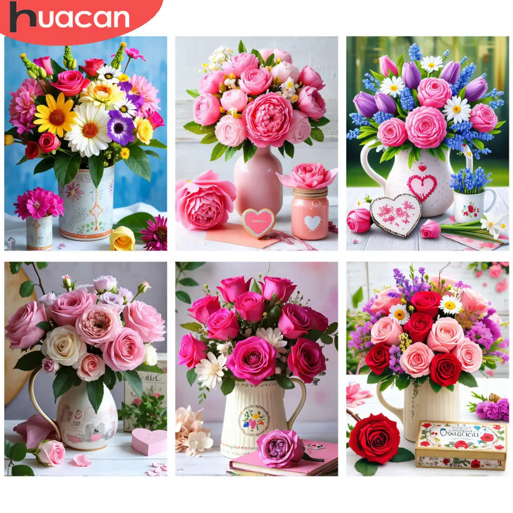 

HUACAN Full Kits Diamond Painting Vibrant Floral Bouquet 5D Diamond Embroidery Kits DIY Art Mosaic Home Decor