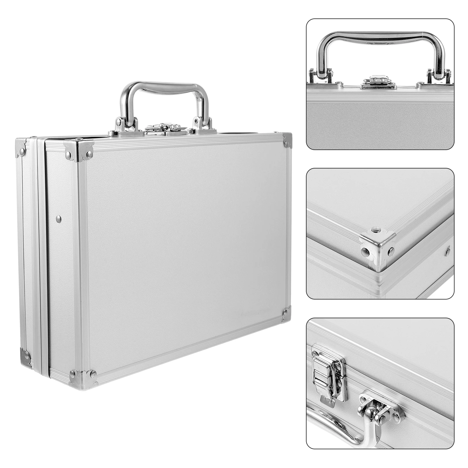 

Aluminum Toolbox Silver Handheld Storage Organizer Locking Hard Case Portable Briefcase Tool Case Metal Suitcase