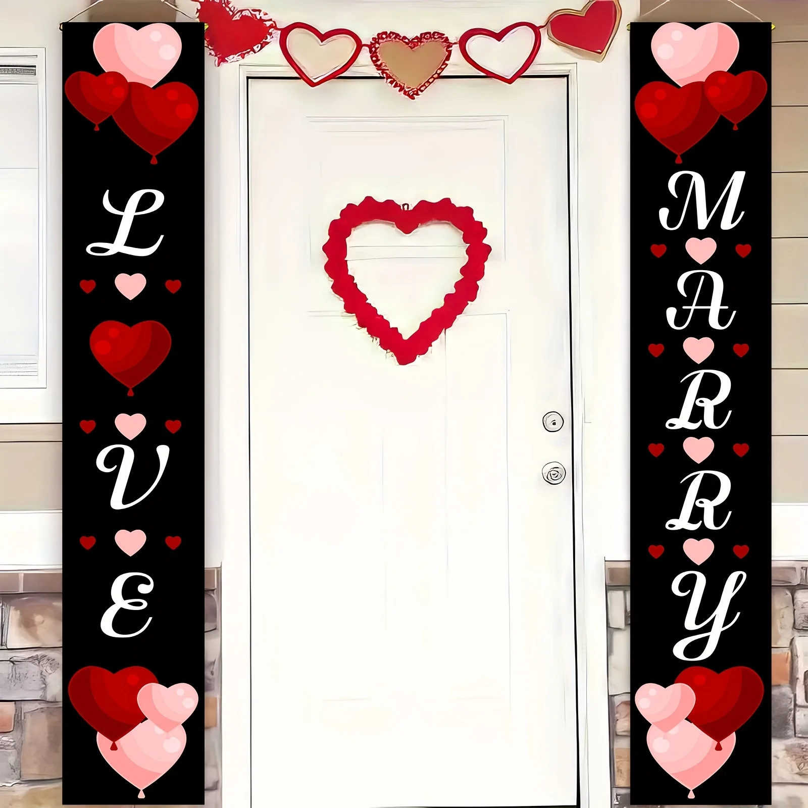 2 Paires de Bannière de Porte 2D Noires, Je t'aime, Drapeaux en Polyester pour Mariage et Saint-Valentin, Décoration de Fête pour Fiançailles et Anniversaire, Sans Alimentation Électrique