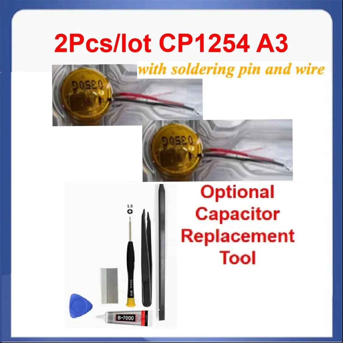 2pcs/lot CP1254 A3 with Soldering Feet with Wire with Tool 3.7V Headphone Rechargeable Battery Capacitor
