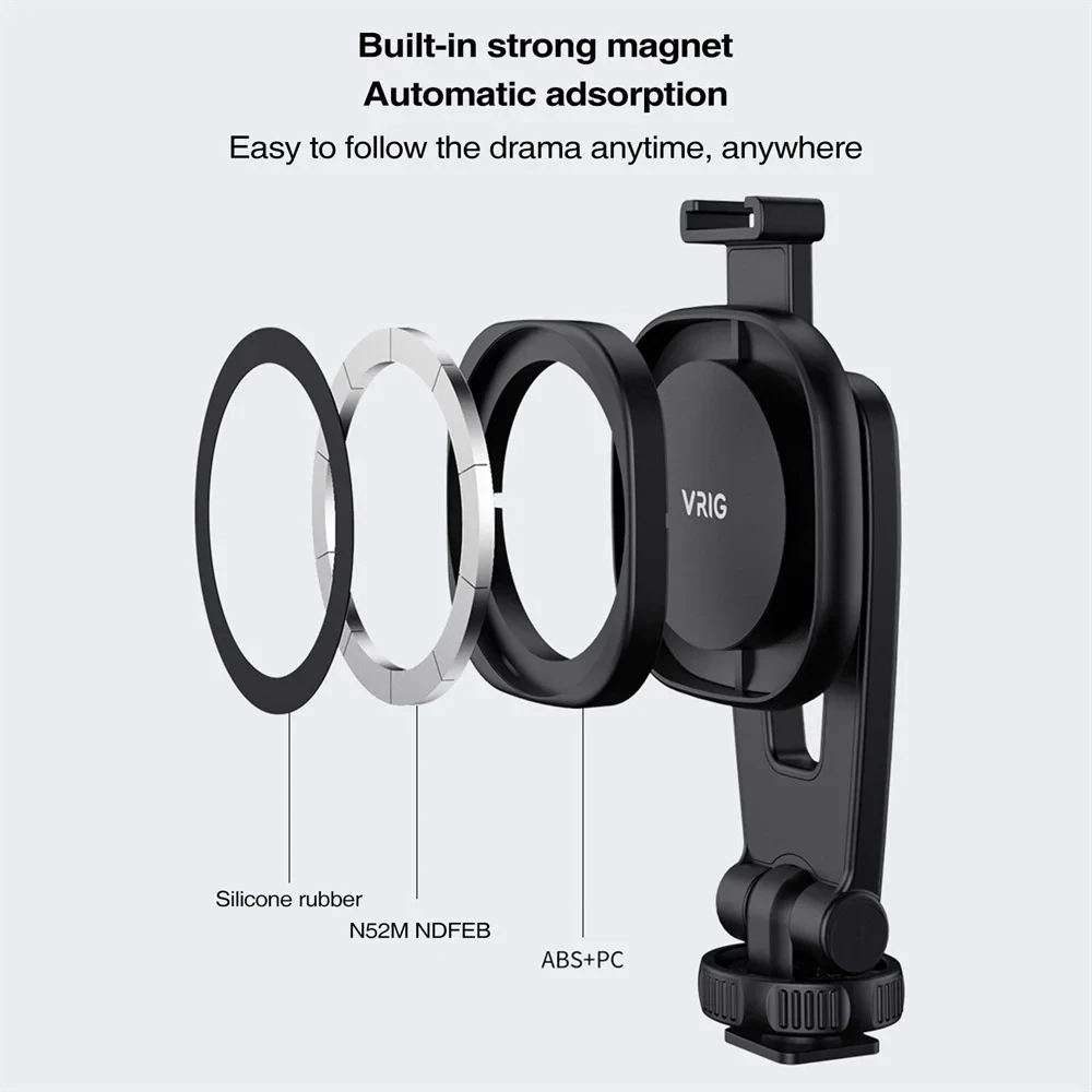 VRIG 360 °   Tripé magnético para telefone, suporte magnético para telefone magsafe, anel de luz de preenchimento para iphone 12 13 14 15 pro max, todos os telefones