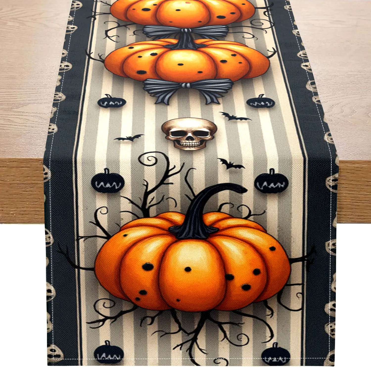 

1 Piece Halloween Dark-Themed Table Runner, Decorated with Pumpkin, Skull, and Bat Patterns, Suitable for Halloween Parties and Dark Decorations