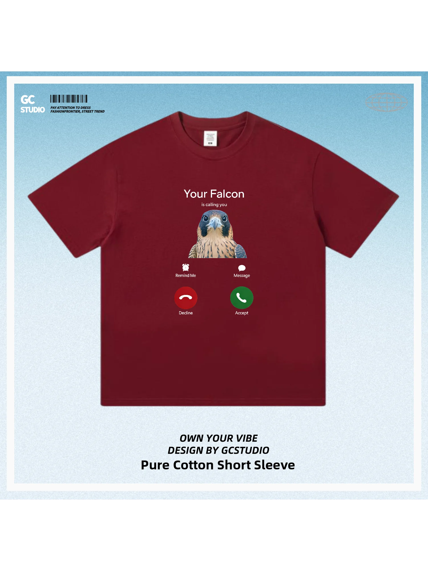 Summer Cotton Short Sleeve T-Shirt Cartoon Print Couple Casual Wild Bird Watching Raptor Falcon Breathable Comfortable Leisure