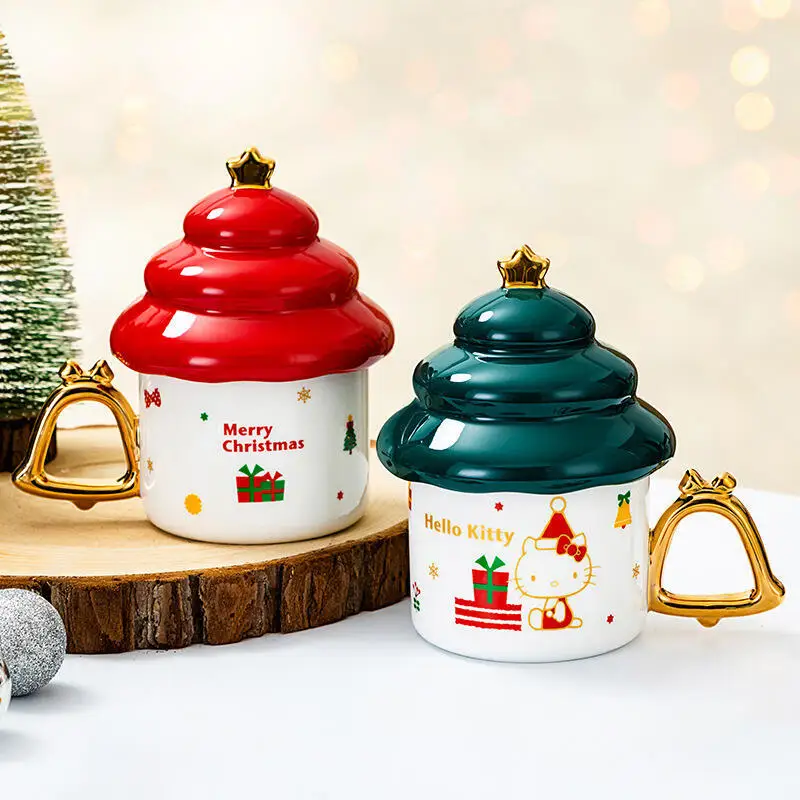 

Новая коллекция 2024, керамическая чашка с милым мультяшным рисунком «Hello Kitty», кружка с крышкой, красивая бытовая кофейная чашка, Рождественский подарок