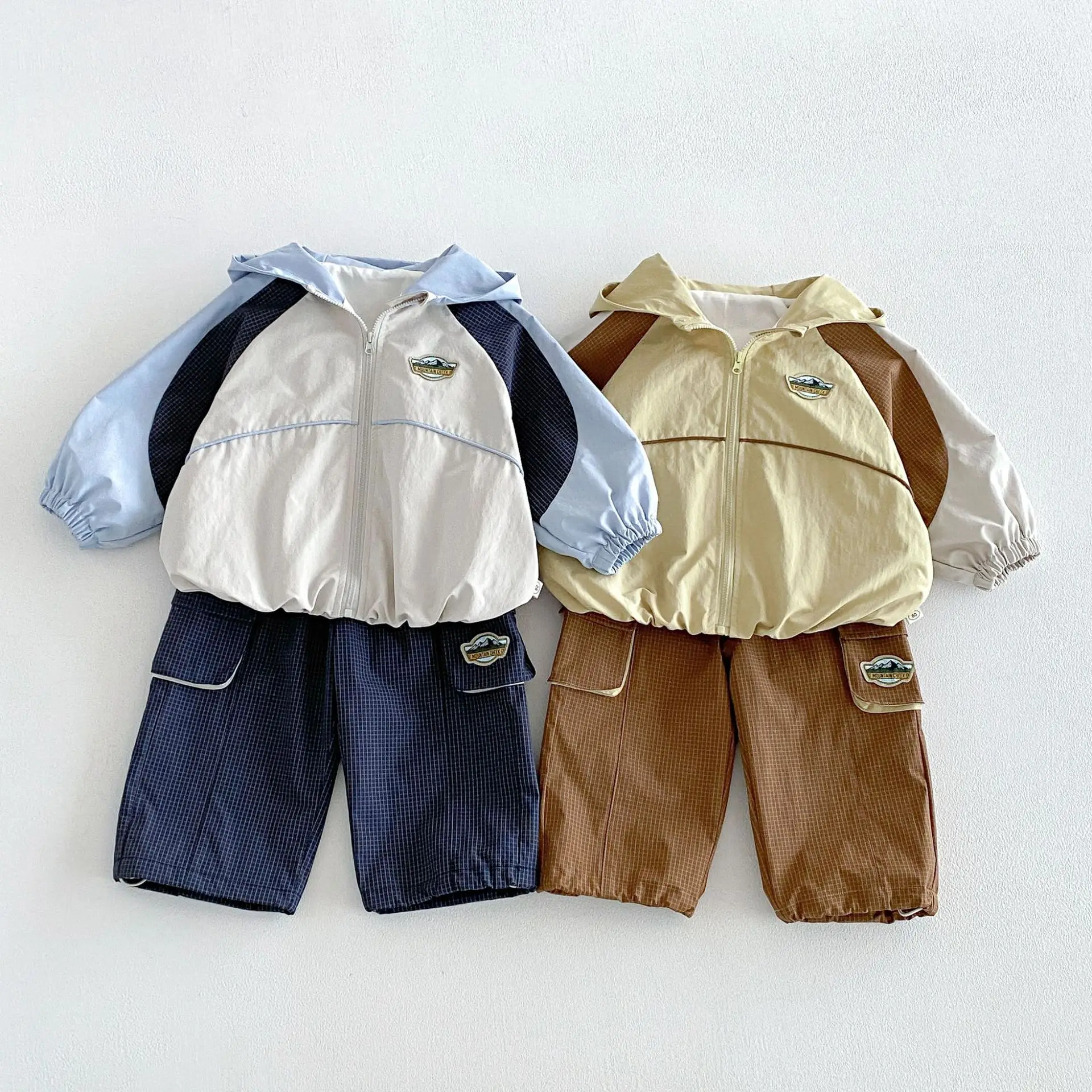 1-6Y Kids Casual Sets And Outfits Boys Color-block Hooded Top+Cargo Pants 2Pcs Clothes Korean Children Outdoor Suit
