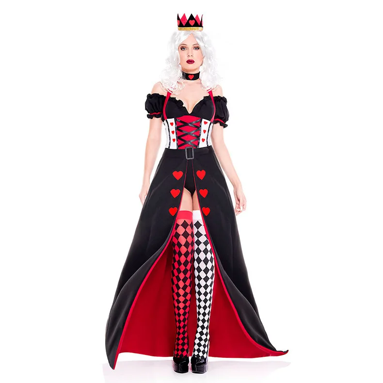 Halloween Cosplay Red Queen Dress Heart of Hearts Queen Costume Red Color Women's Traditional Stage Performance Clothing