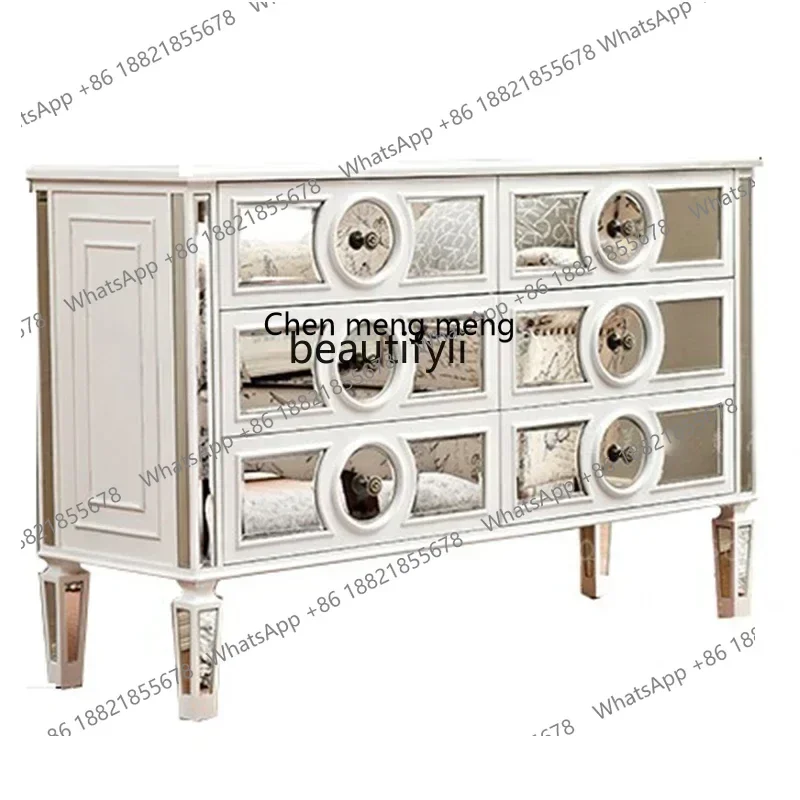 

32Light luxury dining side tea cabinet American storage storage cabinet Mirror entrance foyer cabinet
