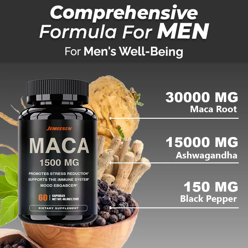 كبسولات جذور الماكا مع أشواغاندا والفلفل الأسود لتحقيق الحيوية والأداء والقدرة على التحمل والطاقة