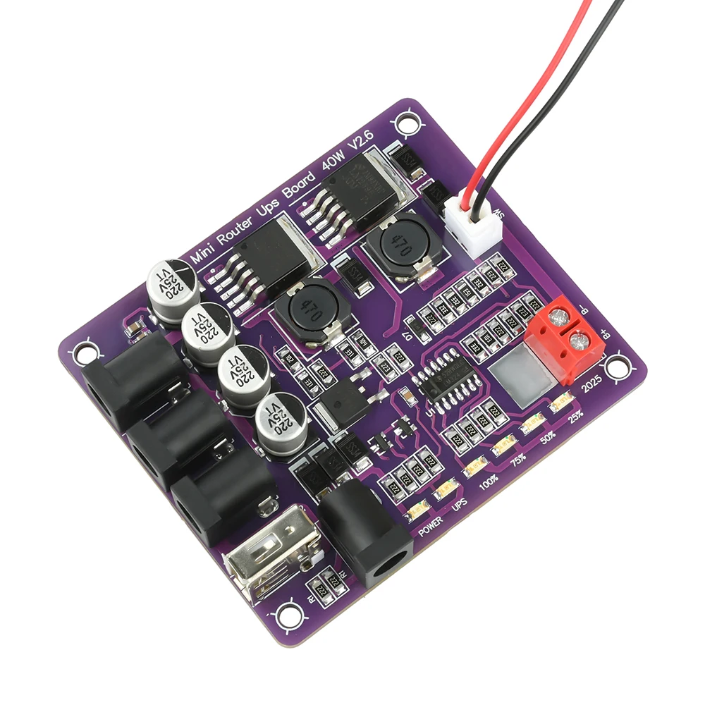 Mini Router UPS Power Supply Board 11.1V 40W Battery Charging Module DC USBPower Indicator Emergency Power Backup Module